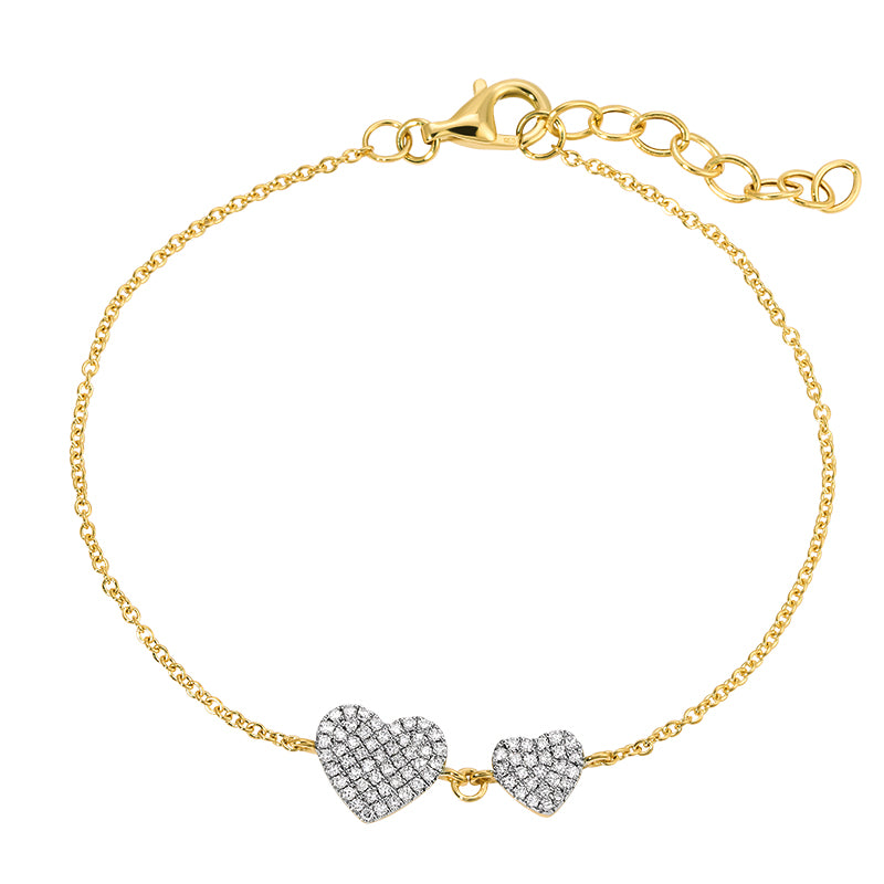 14k Yellow Gold Diamond Two Hearts Bracelet