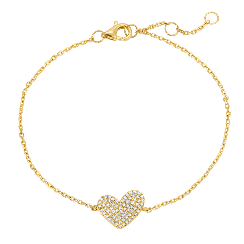 14k Yellow Gold Diamond Big Heart Bracelet