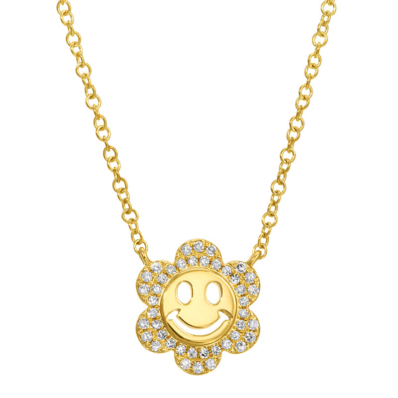 14k Yellow Gold Smiley Face Diamond Necklace