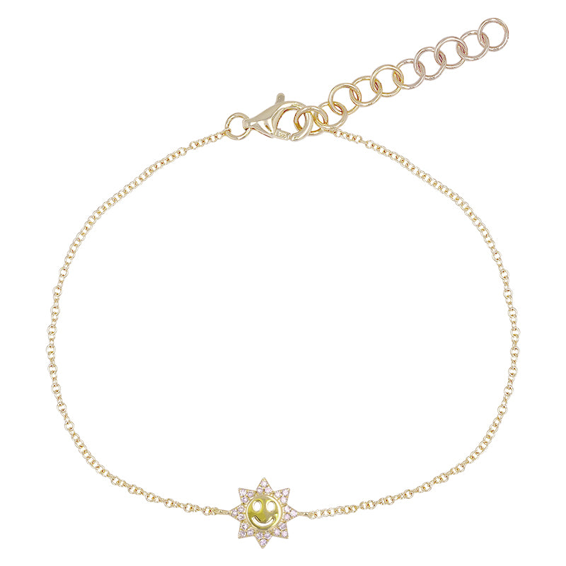 14k Yellow Gold Smiley Face Sun Diamond Bracelet