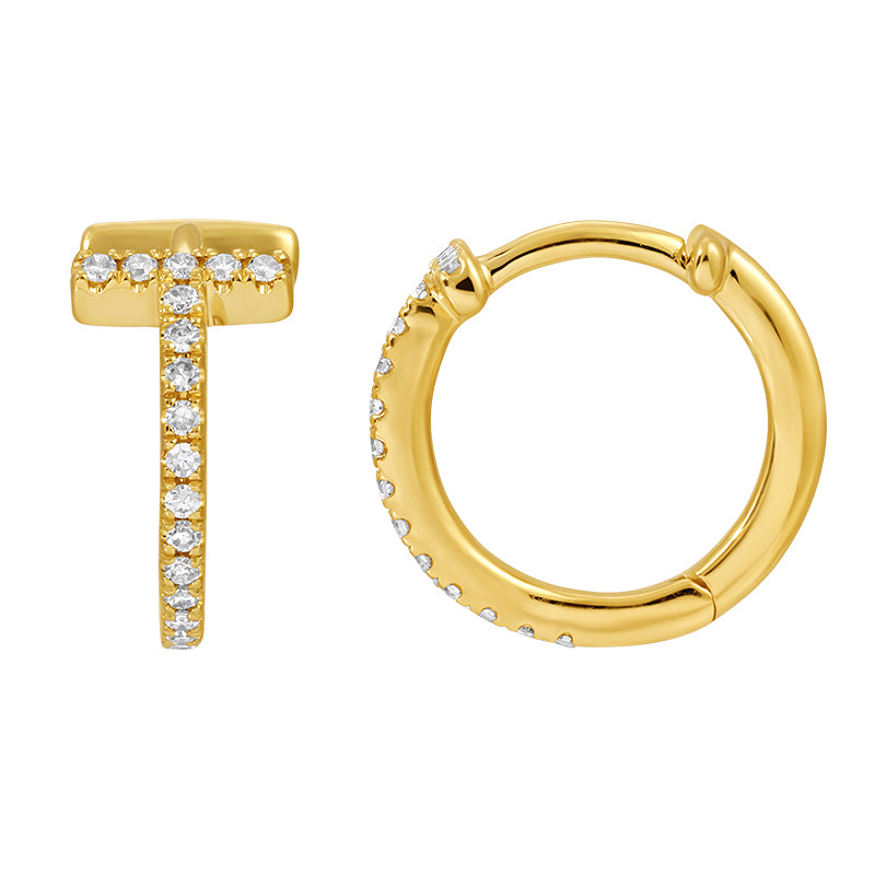 14k Yellow Gold Diamond Huggie Earrings