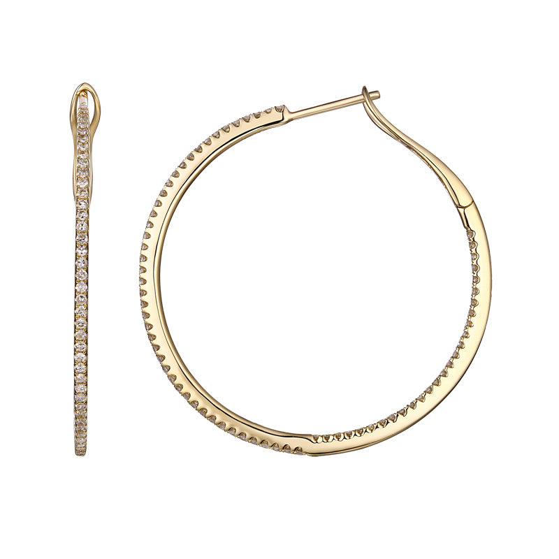 14k Yellow Gold Diamond Hoop Earrings