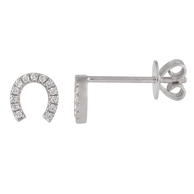 14k White Gold Horseshoe Diamond Stud Earrings