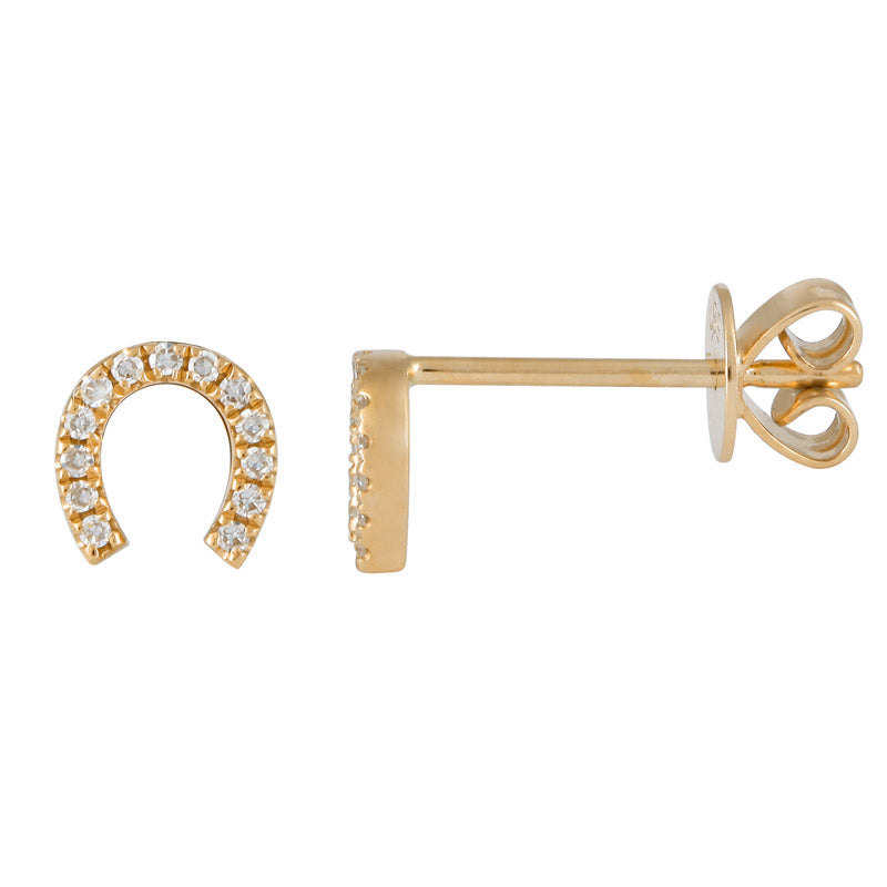 14k Yellow Gold Horseshoe Diamond Stud Earrings