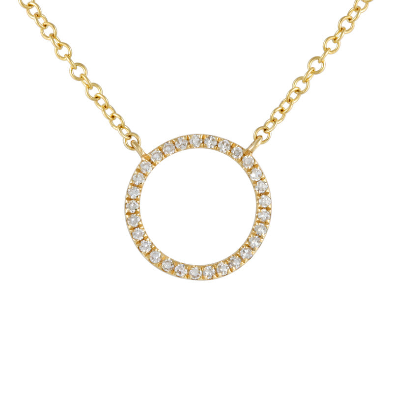 14k Yellow Gold Diamond Open Circle Necklace