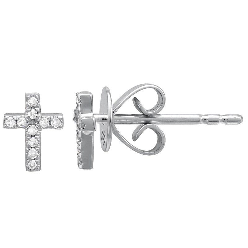 14k White Gold Cross Diamond Stud Earrings