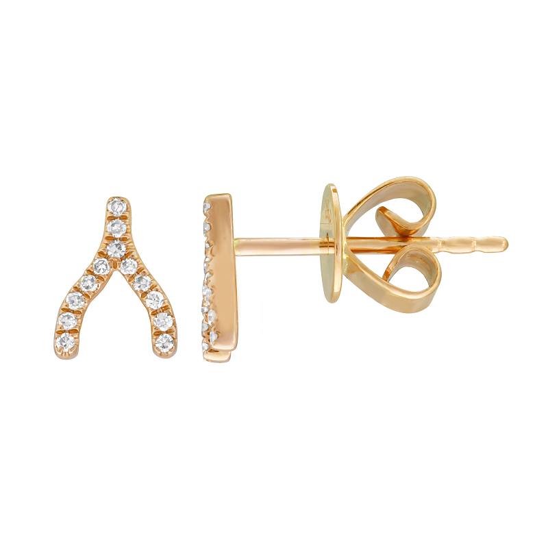 14k Yellow Gold Wishbone Diamond Stud Earrings