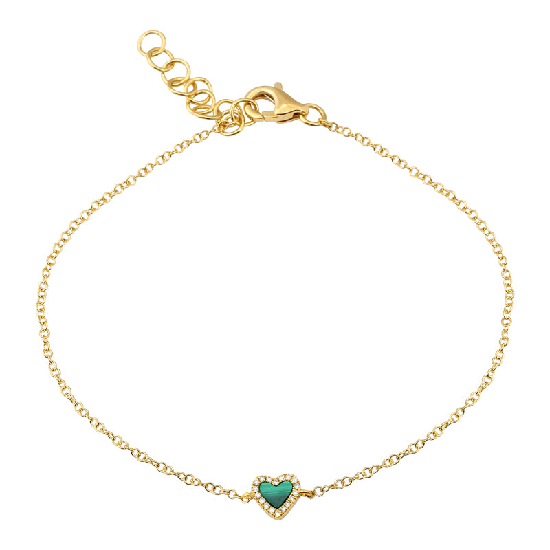 14k Yellow Gold Malachite Heart Bracelet