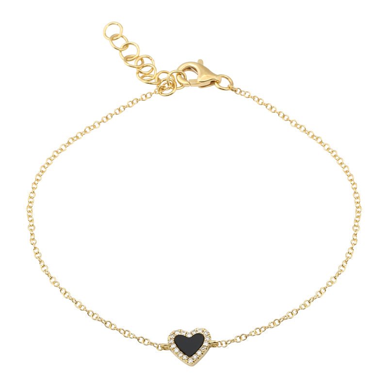 14k Yellow Gold Onyx Heart Bracelet