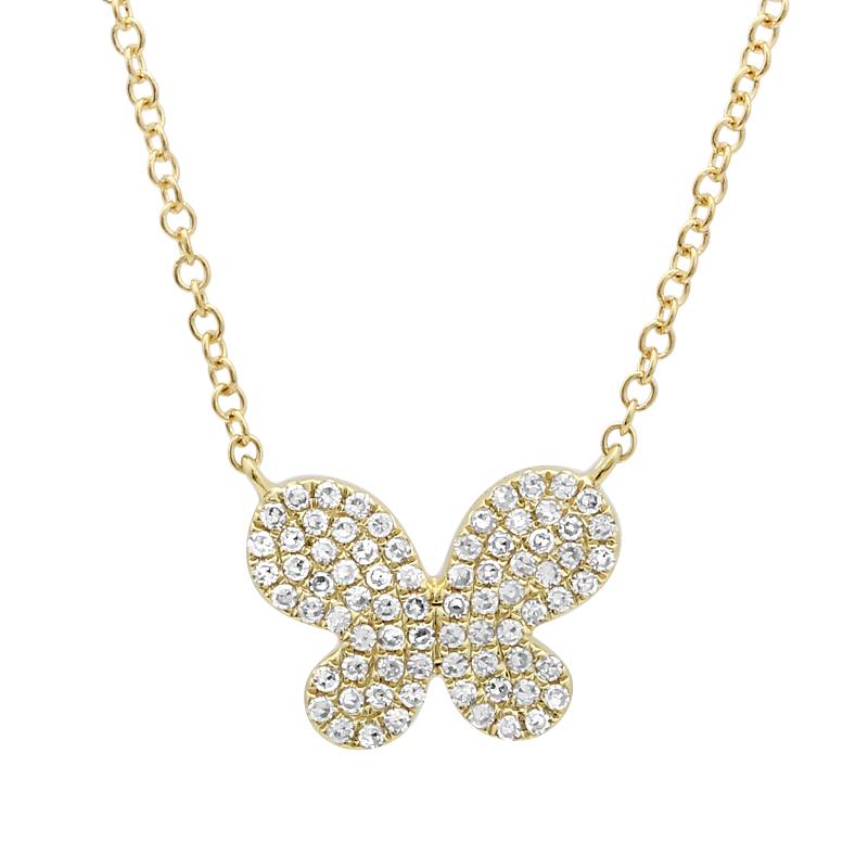 14k Yellow Gold Diamond Butterfly Necklace