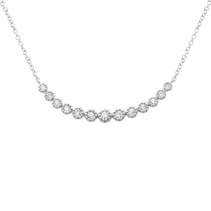 14k White Gold Diamond Curved Bar Necklace