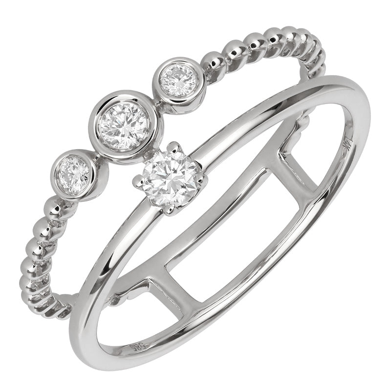 Beaded Diamond Double Ring Stack