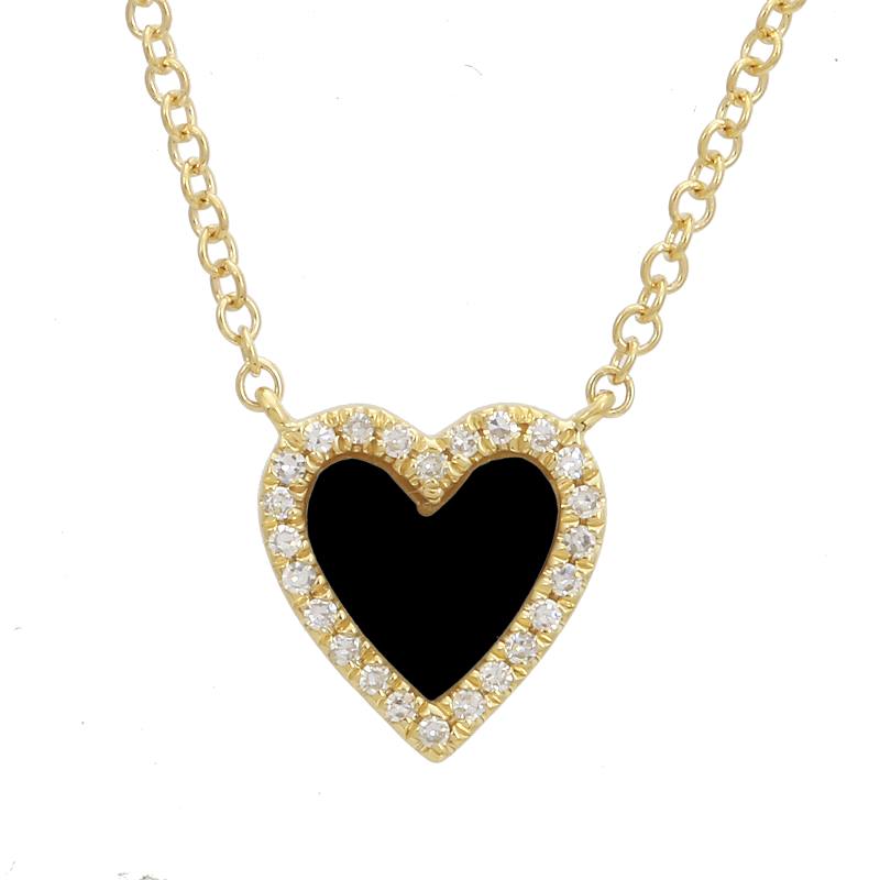 14k Yellow Gold Onyx Heart Necklace