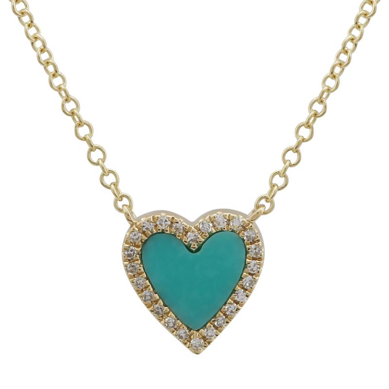 14k Yellow Gold Turquoise Heart Necklace