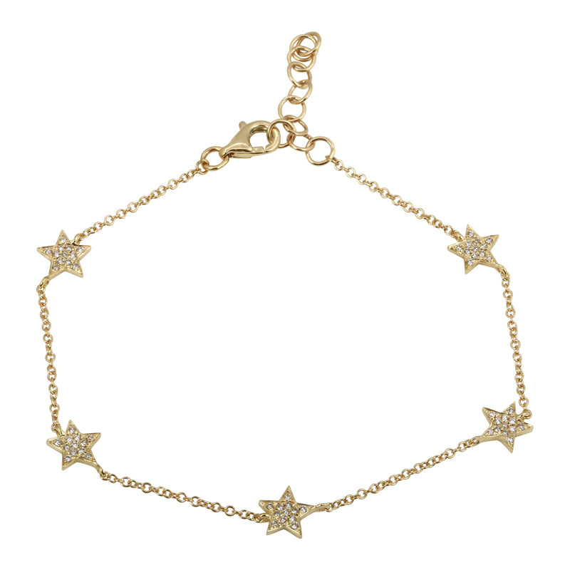 14k Yellow Gold Diamond Star Bracelet