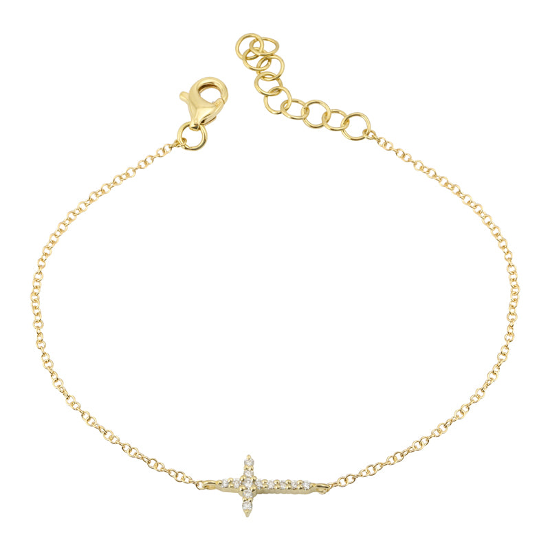 14k Yellow Gold Diamond Cross Bracelet