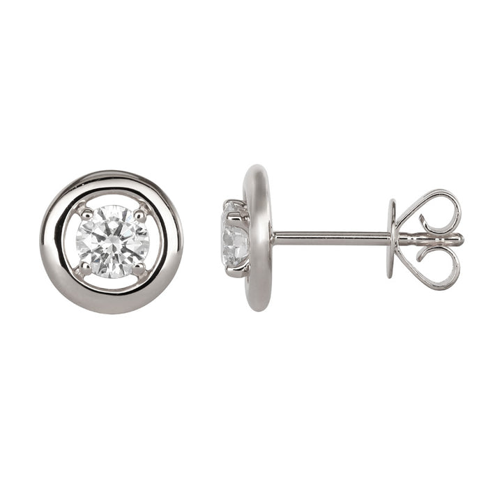 Diamond Center Circle Stud Earrings