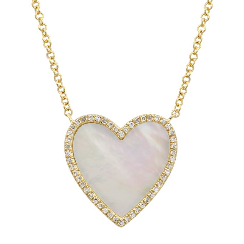 14k Yellow Gold Mother Of Pearl Heart Necklace