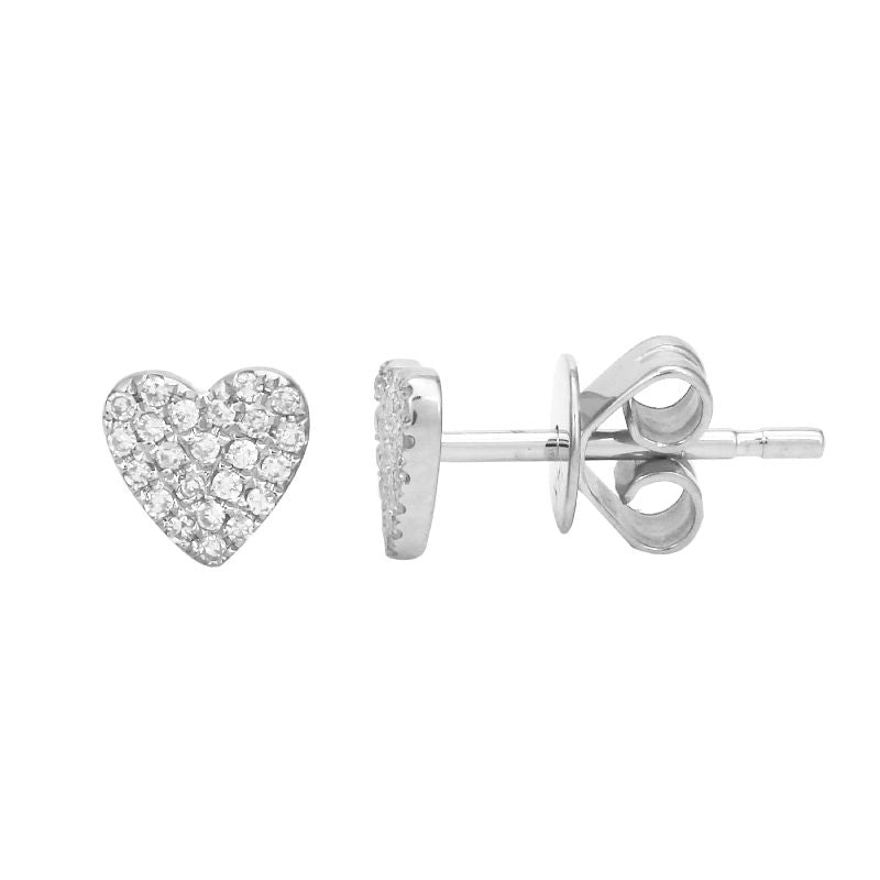 14k White Gold Heart Diamond Stud Earrings