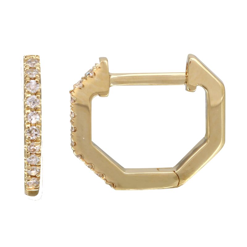 14k Yellow Gold Diamond Octagon Huggie Earrings