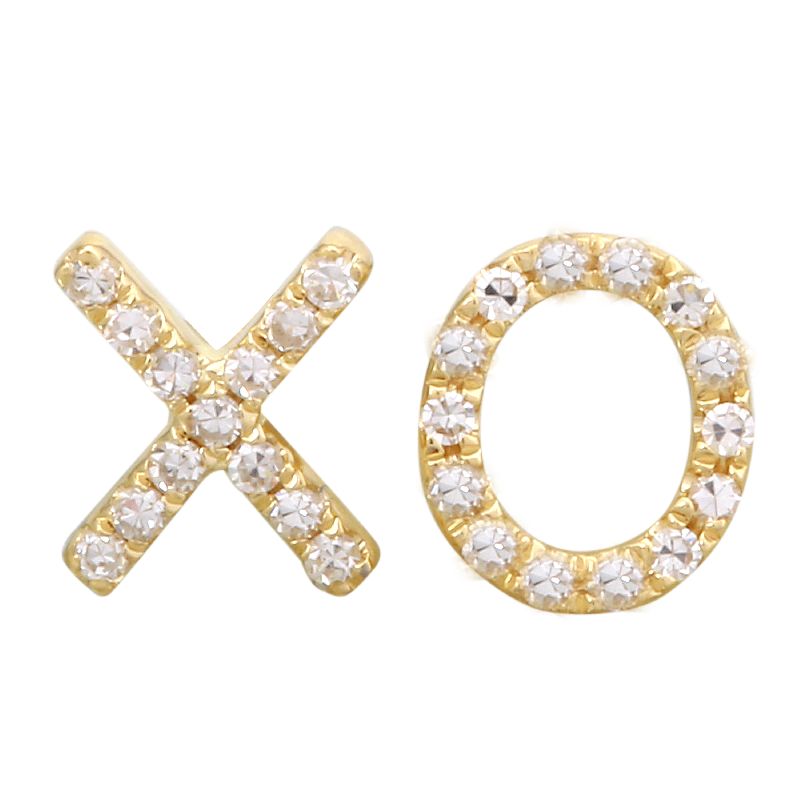 14k Yellow Gold Xo Diamond Stud Earrings