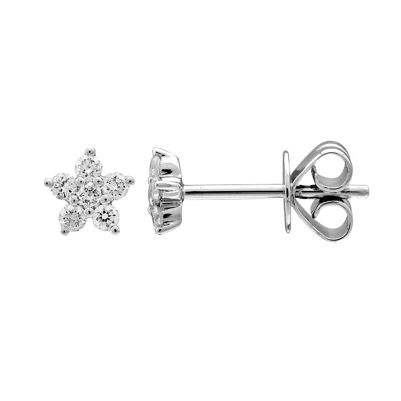 14k White Gold Flower Diamond Stud Earrings