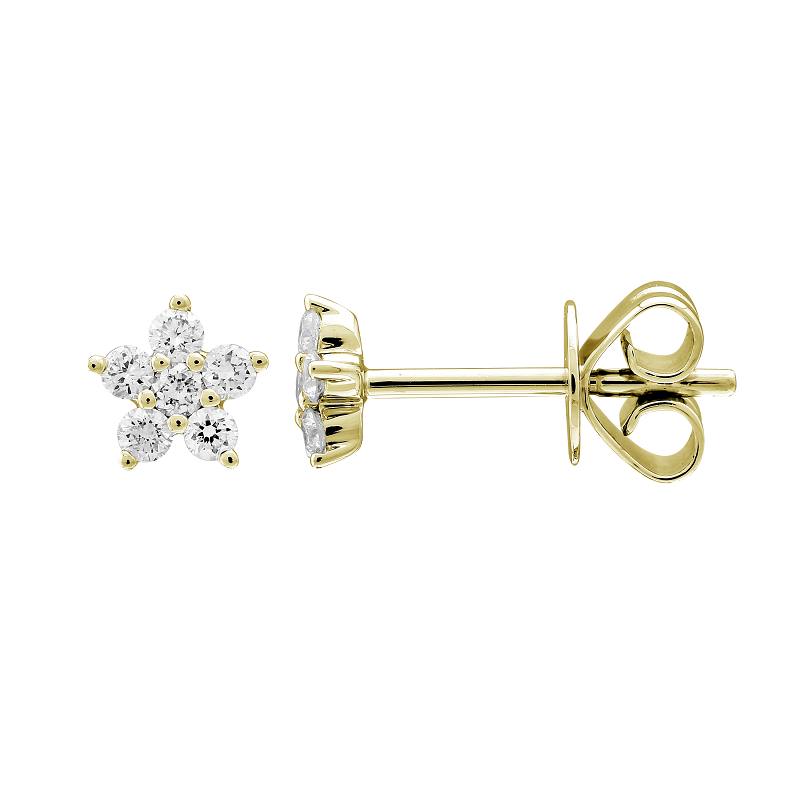 14k Yellow Gold Flower Diamond Stud Earrings