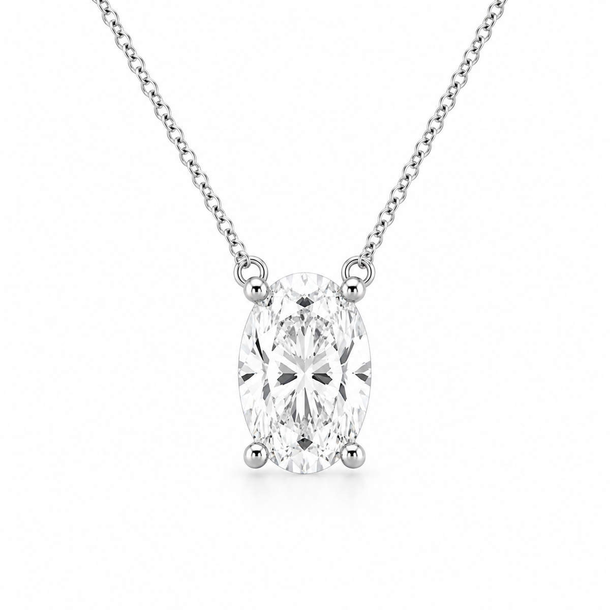 Oval 3 CT Diamond Pendant Necklace in 10K White Gold