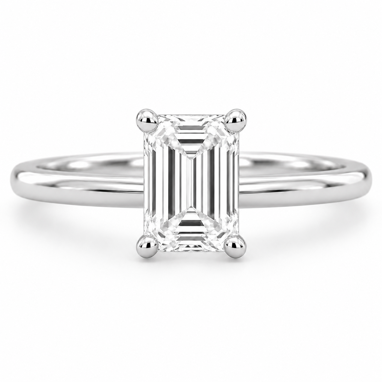 Emerald 3 CT Solitaire Engagement Ring in 14K White Gold