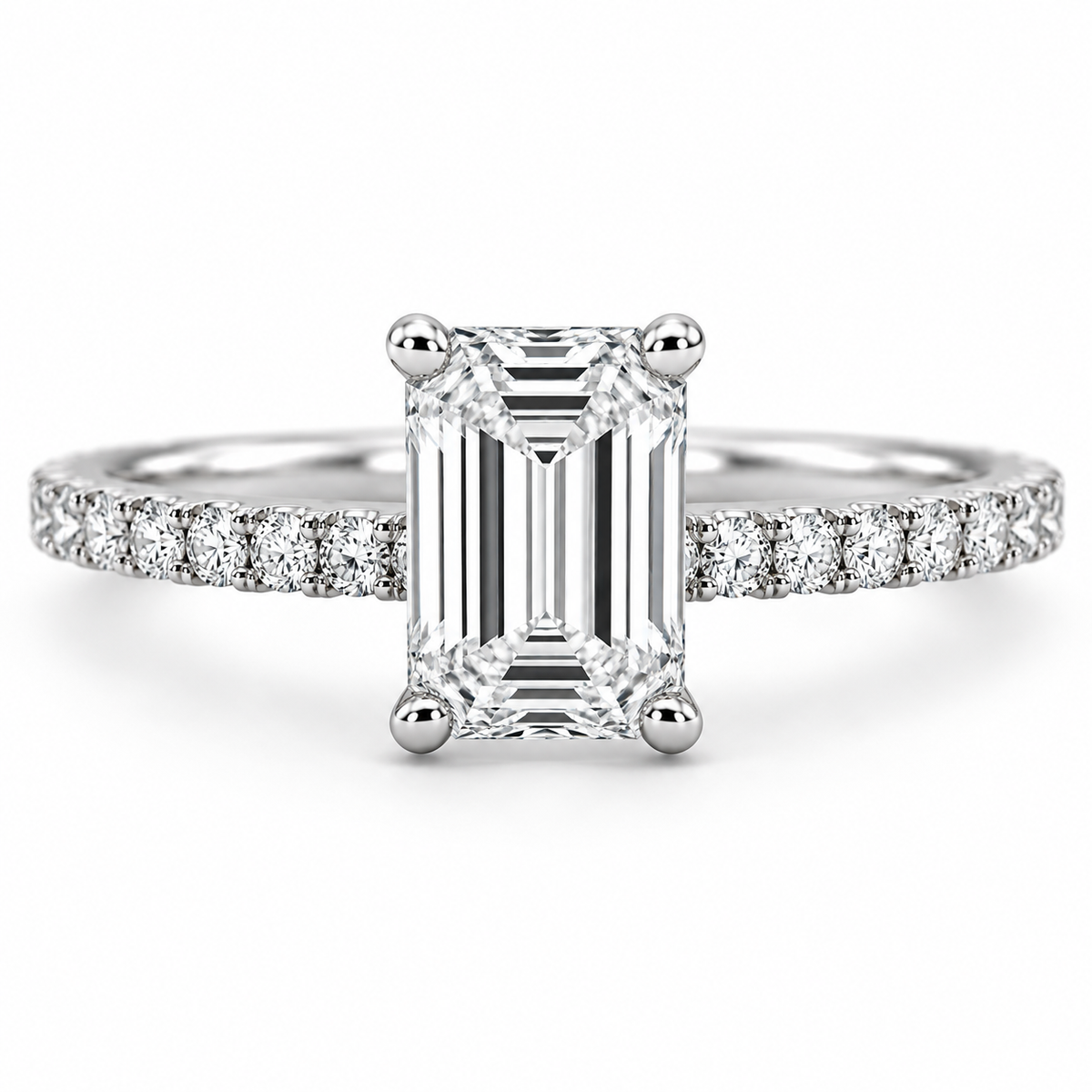 Emerald 3 CT Classic Engagement Ring in 14K White Gold