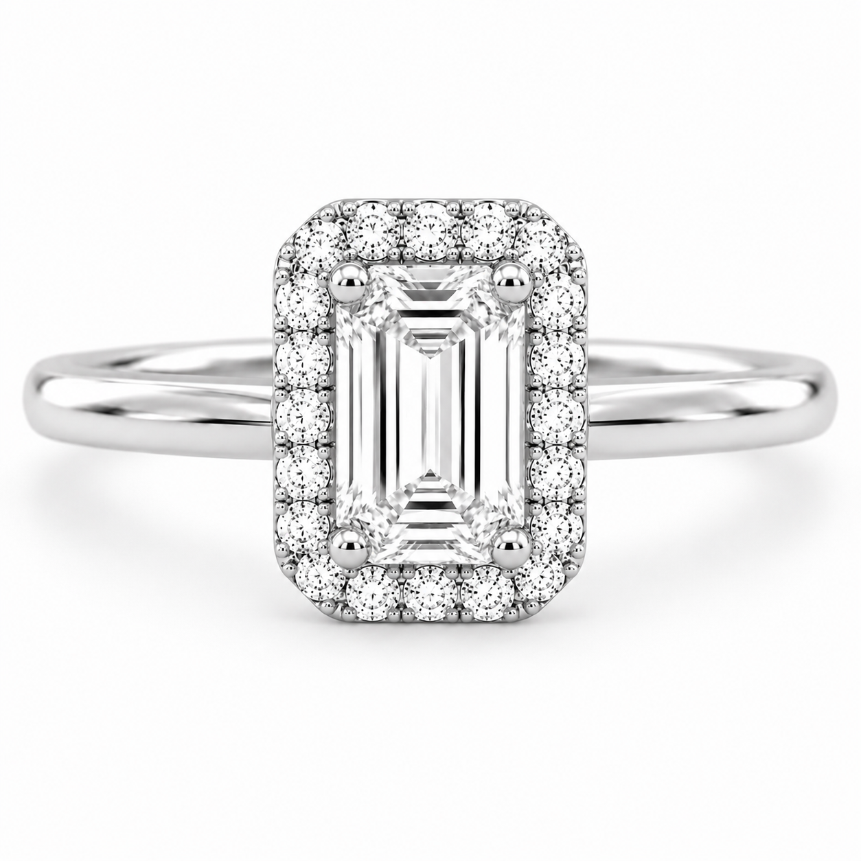 Emerald 3 CT Halo Engagement Ring in 14K White Gold