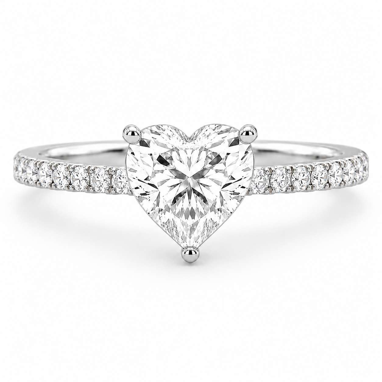 Heart 3 CT Classic Engagement Ring in 14K White Gold
