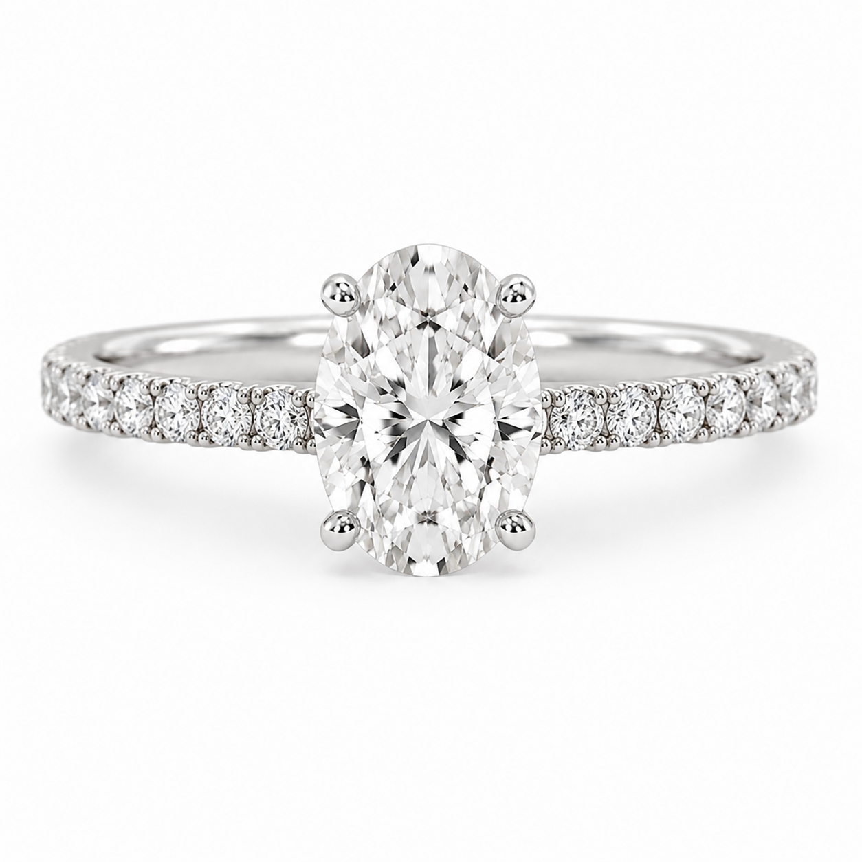 Oval 3 CT Classic Engagement Ring in 14K White Gold