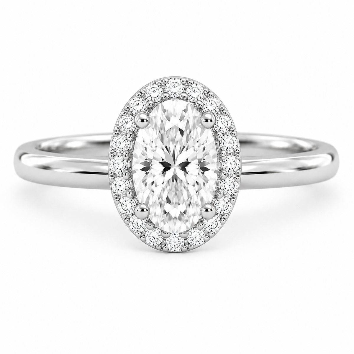 Oval 3 CT Halo Engagement Ring in 14K White Gold