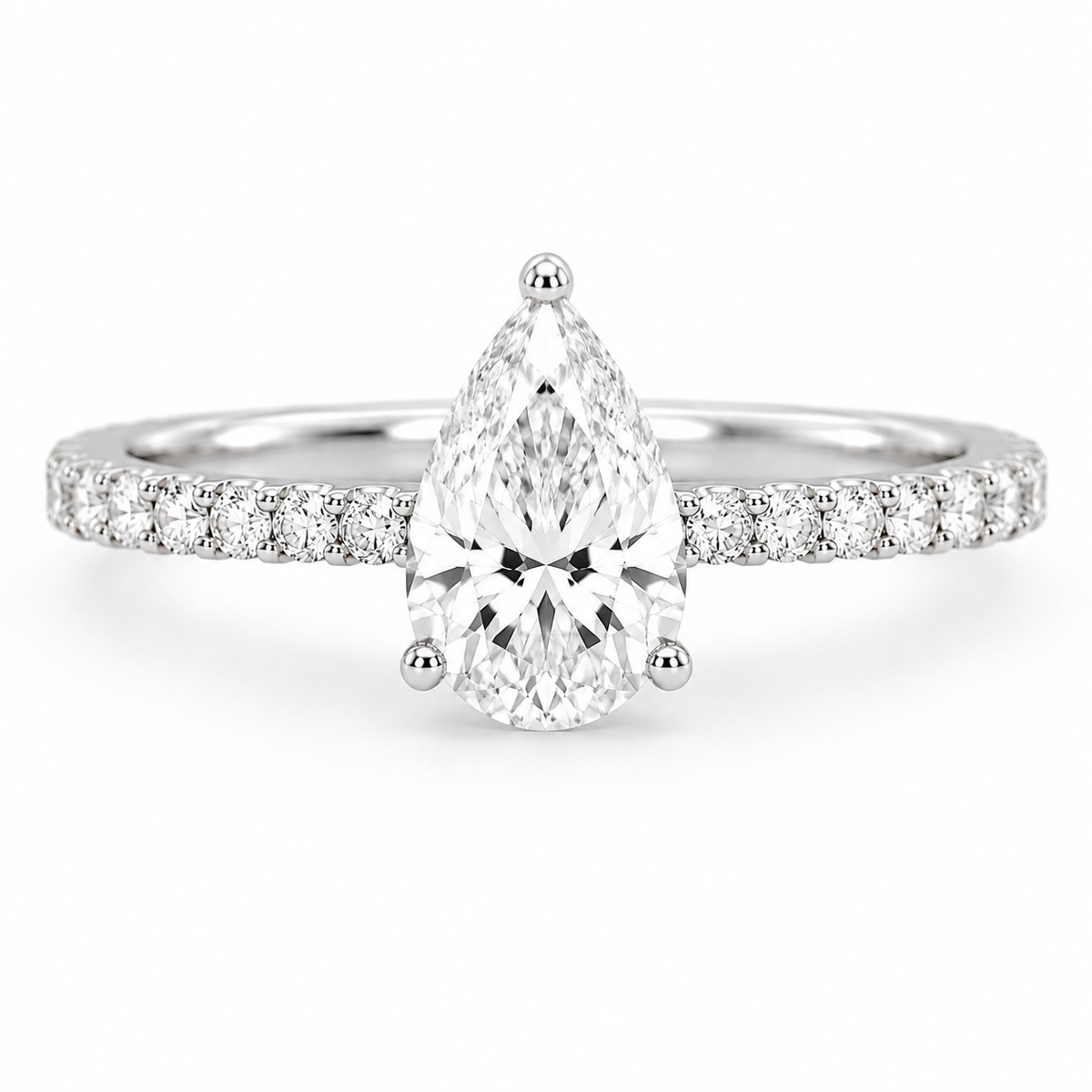 Pear 3 CT Classic Engagement Ring in 14K White Gold