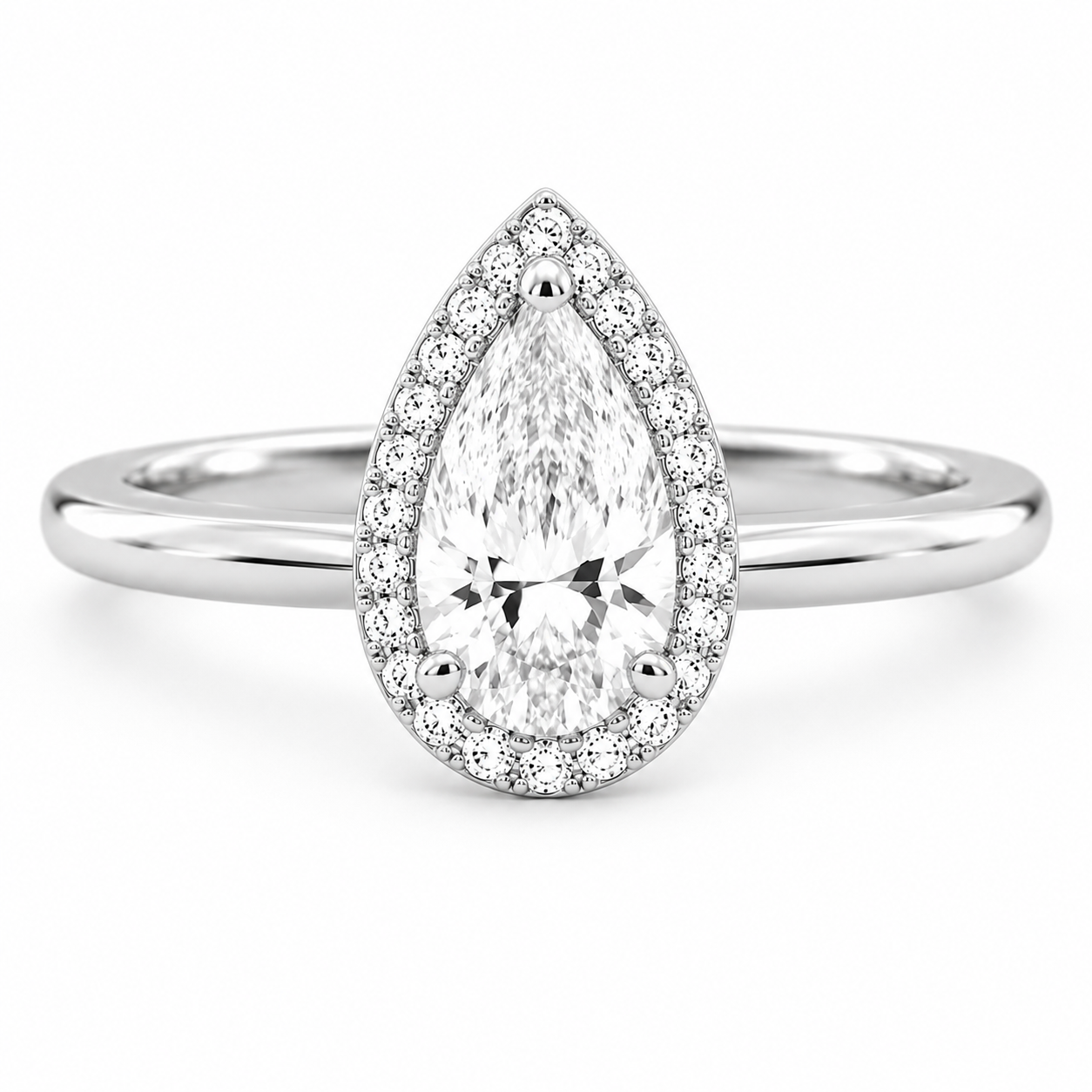Pear 3 CT Halo Engagement Ring in 14K White Gold