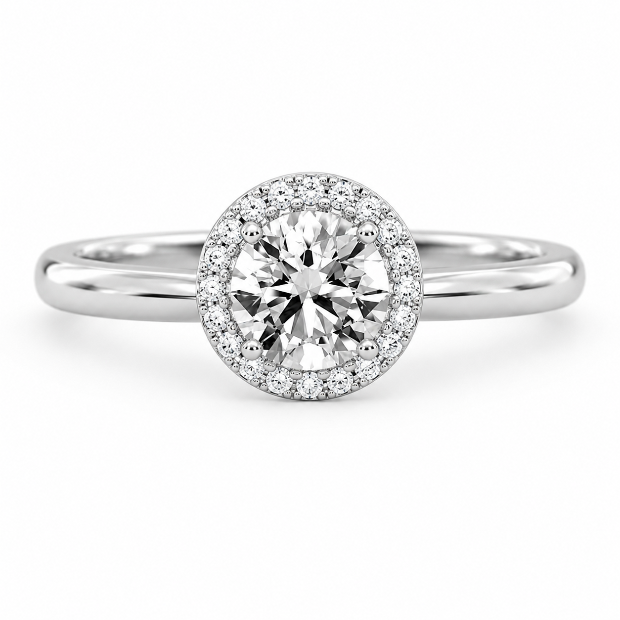 Round 3 CT Halo Engagement Ring in 14K White Gold