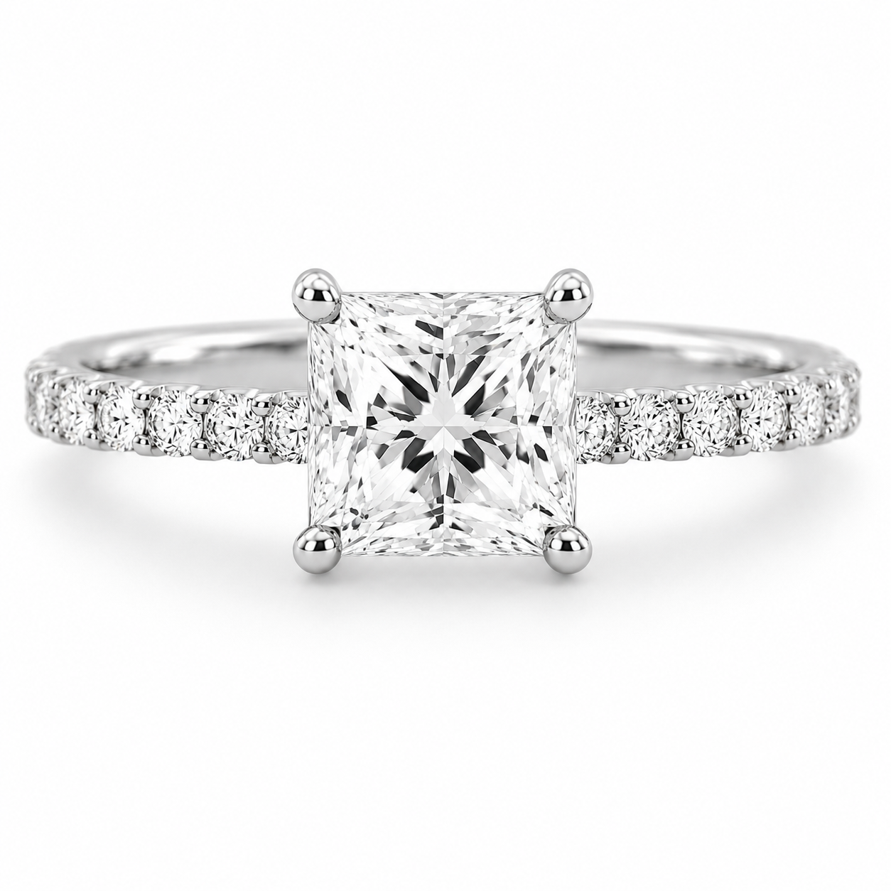 Square Cushion 3 CT Classic Engagement Ring in 14K White Gold