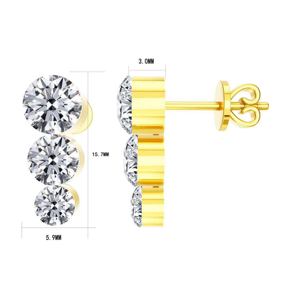 2.74 CT Lab Diamond Earrings in 14K Yellow Gold