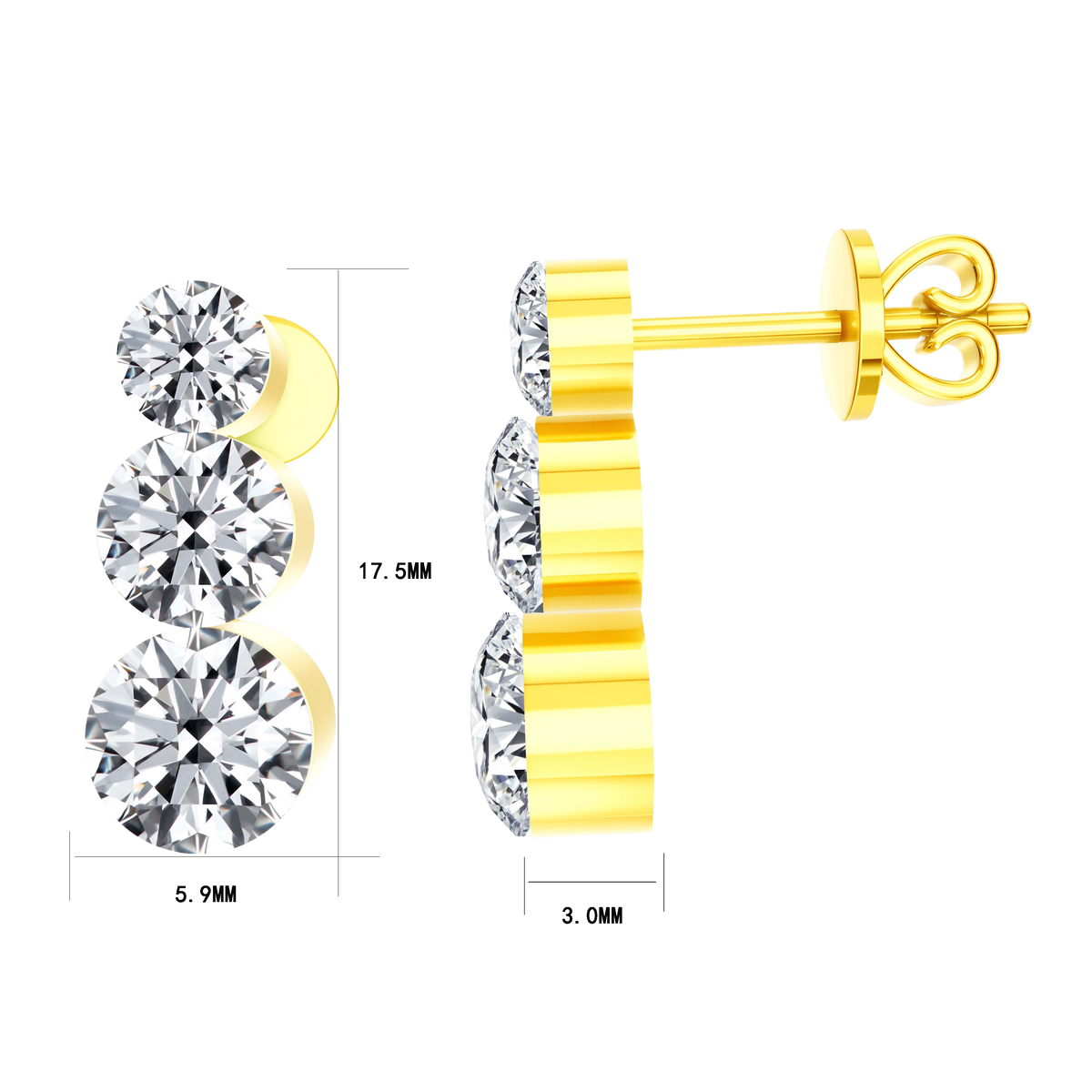 2.74 CT Lab Diamond Earrings in 14K Yellow Gold