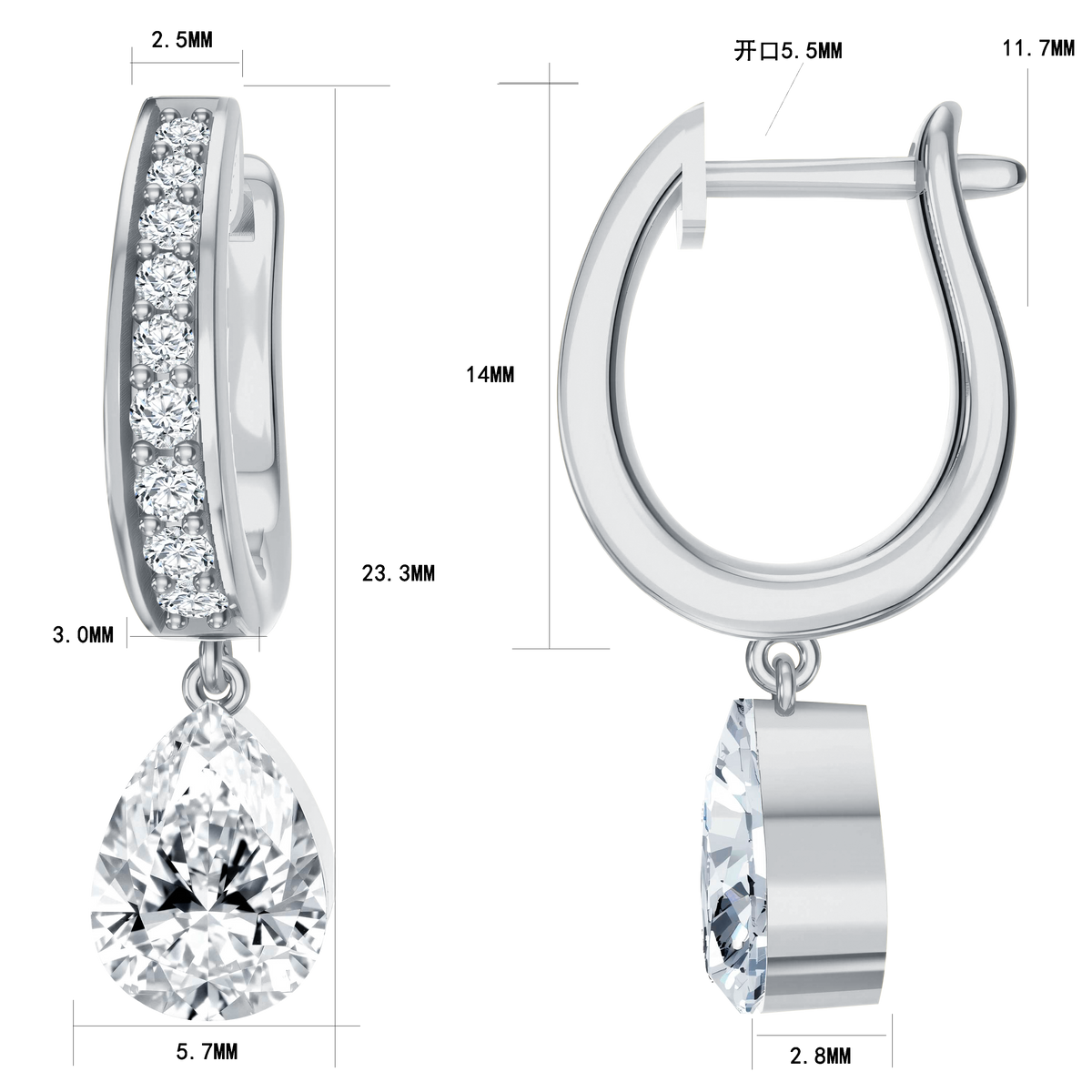 2 CT Lab Diamond Earrings in 14K White Gold