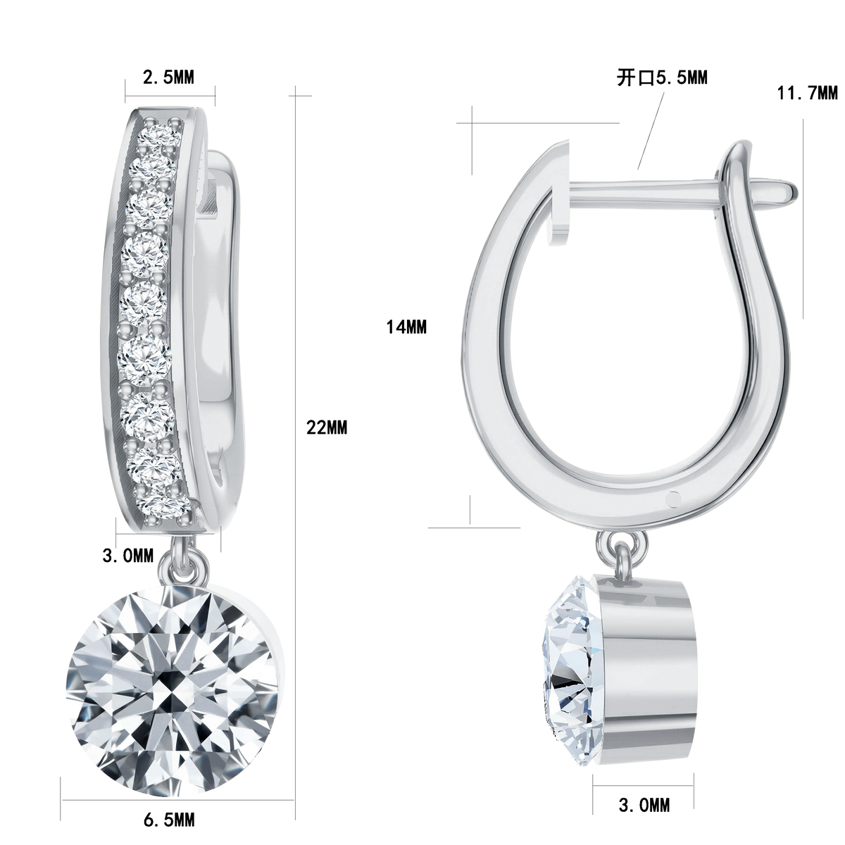 2 CT Lab Diamond Round Earrings in 14K White Gold
