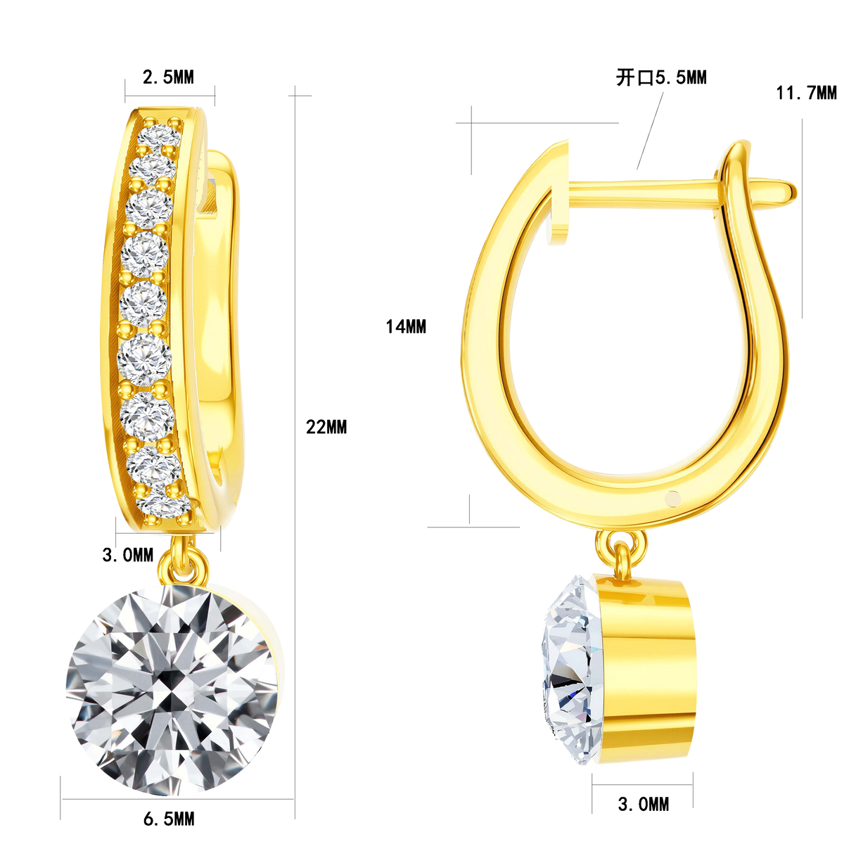 2 CT Lab Diamond Round Earrings in 14K Yellow Gold