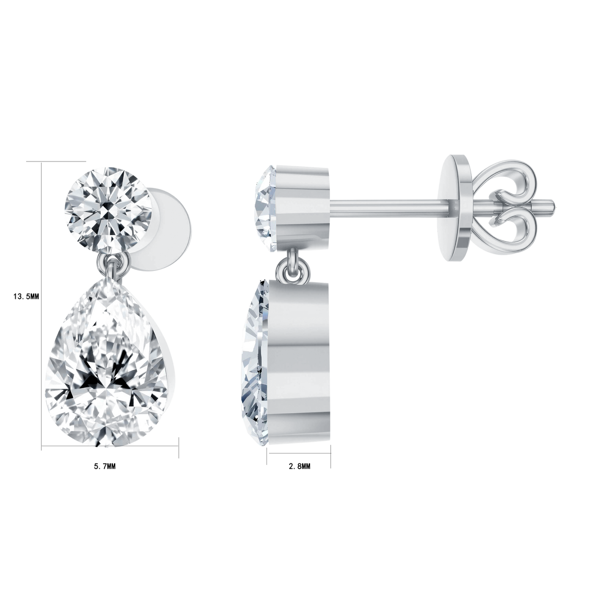 2 CT Lab Diamond Princess Earrings in 14K White Gold