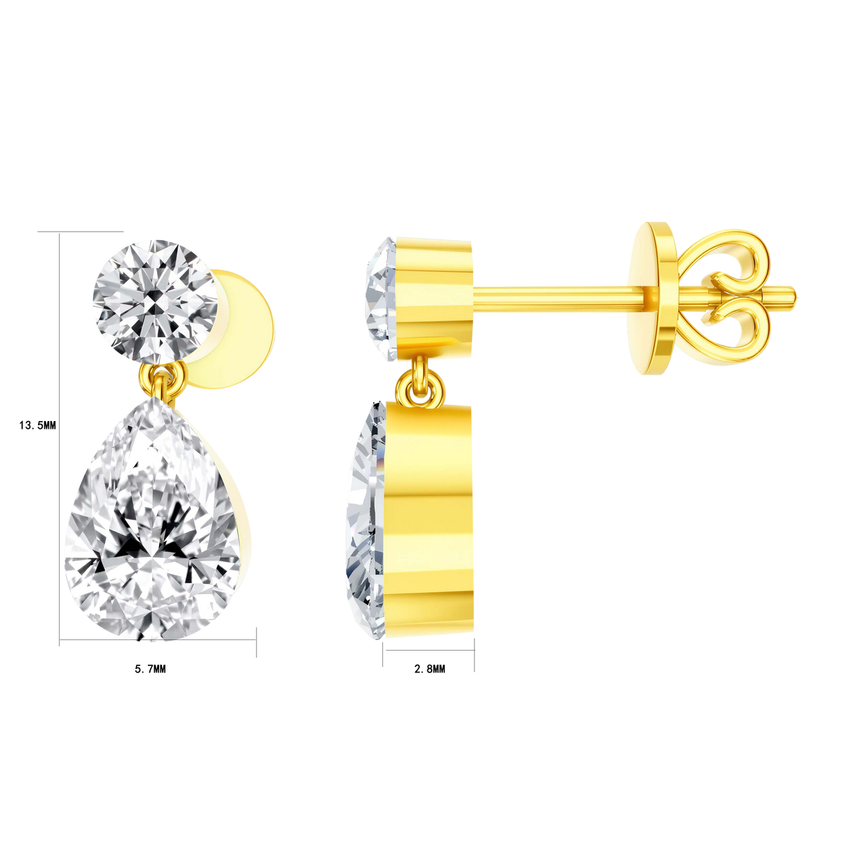 2 CT Lab Diamond Earrings in 14K Yellow Gold