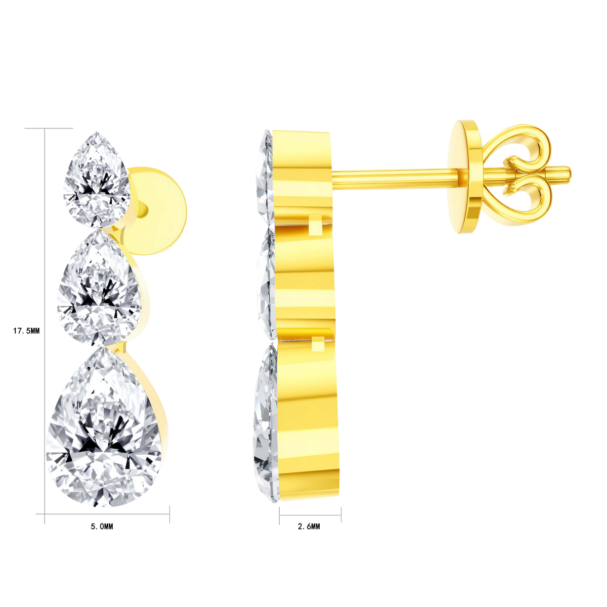 1.83 CT Lab Diamond Earrings in 14K Yellow Gold