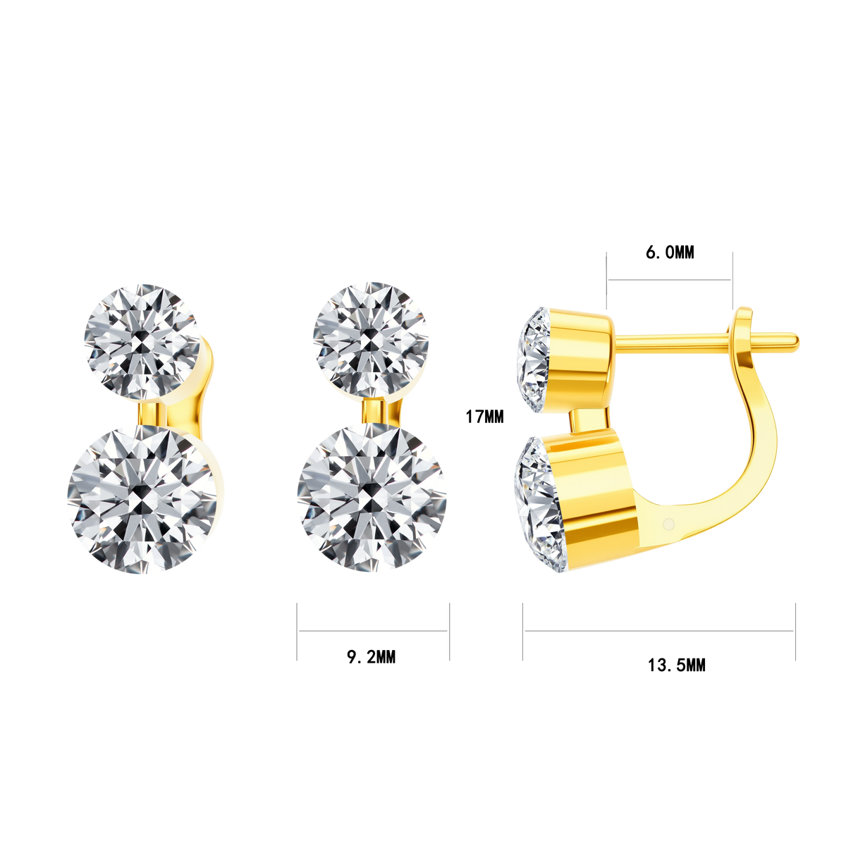 6 CT Lab Diamond Earrings in 14K Yellow Gold