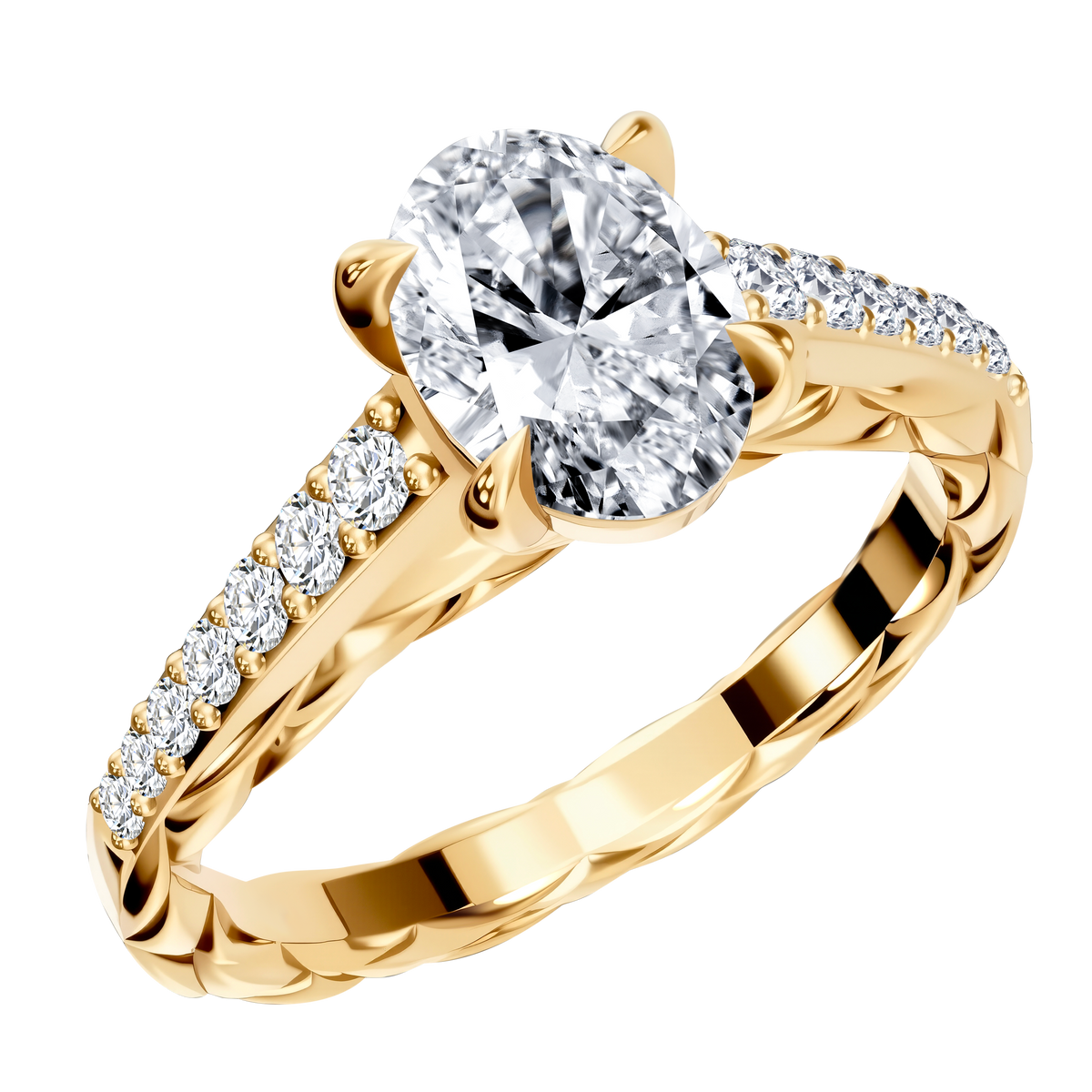 1 CT Lab Diamond Oval Ring in 14K Yellow Gold