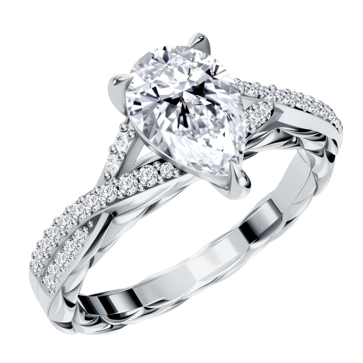 1 CT Lab Diamond Pear Ring in 14K White Gold