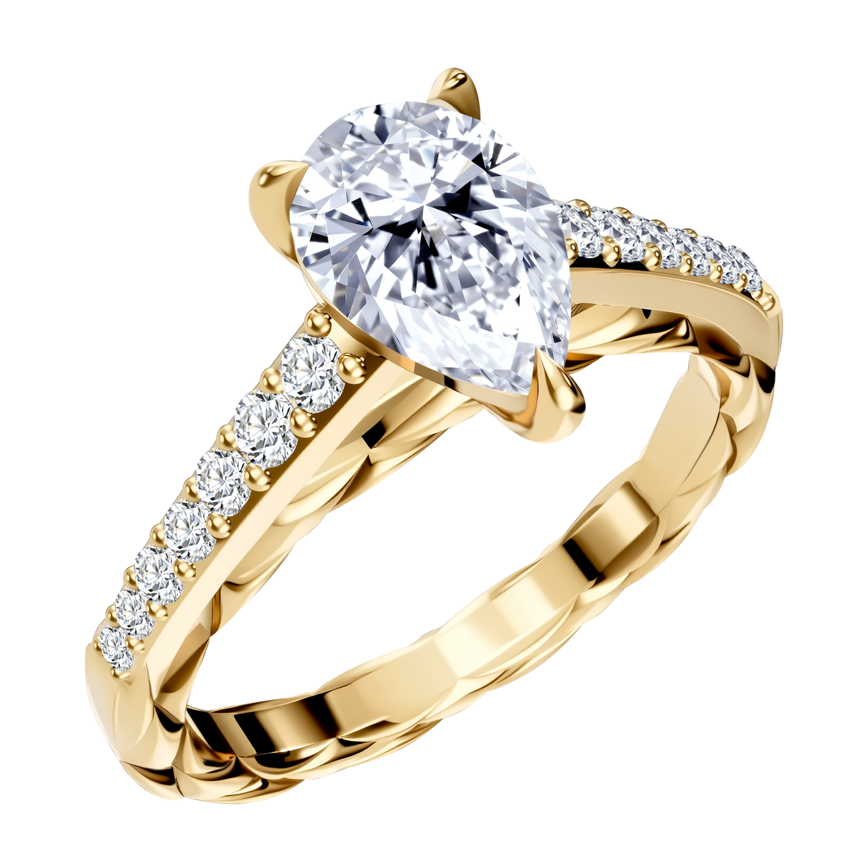 1 CT Lab Diamond Pear Ring in 14K Yellow Gold